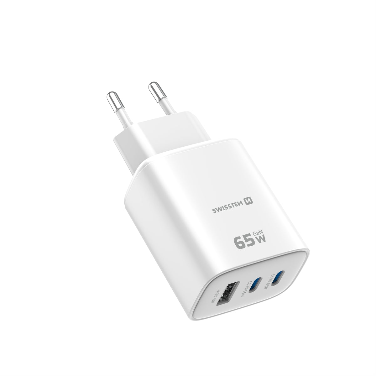 Swissten Edge 65W GaN-Ladegerät mit 2 USB-C-Ports und USB-A – Weiß