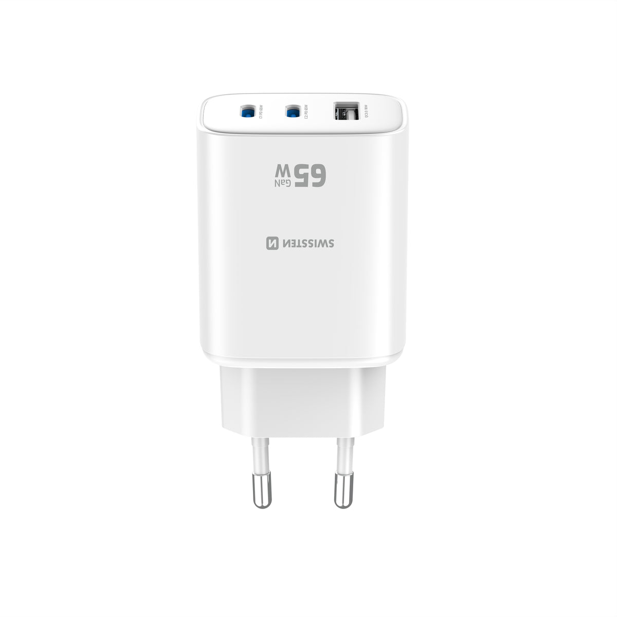 Swissten Edge 65W GaN-Ladegerät mit 2 USB-C-Ports und USB-A – Weiß