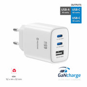 Swissten Edge 65W GaN-Ladegerät mit 2 USB-C-Ports und USB-A – Weiß