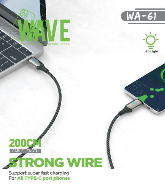 Wave WA-61 USB-A-auf-USB-C-Ladekabel 60 W, 2 m – Schwarz
