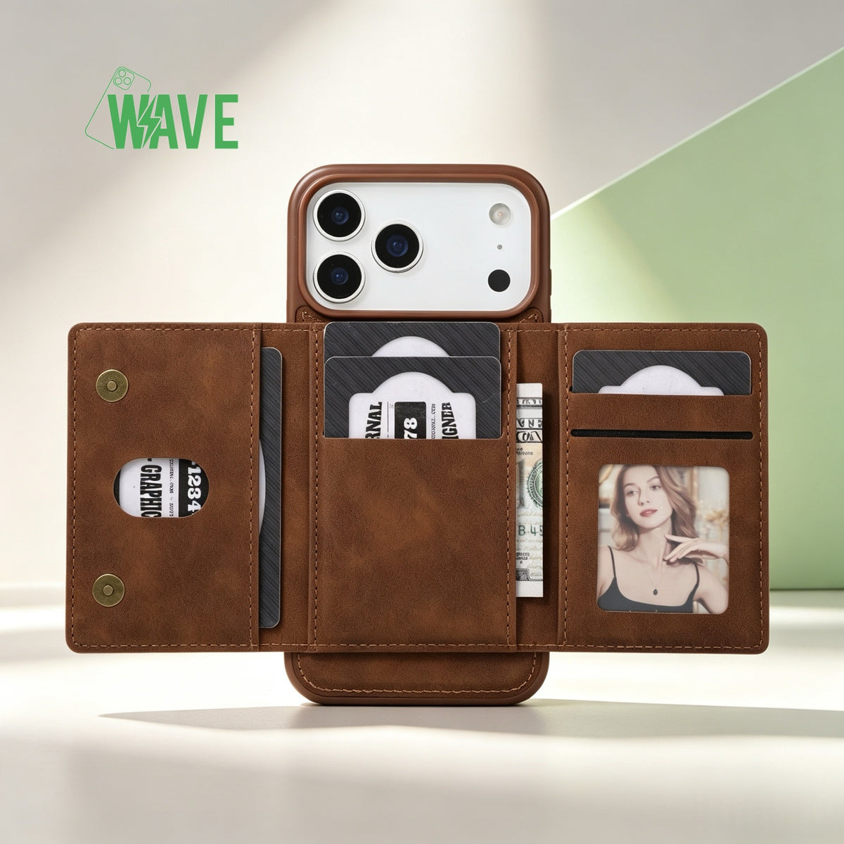 Wave MagSafe Hülle mit Geldbörse iPhone 12 Pro Max - Braun