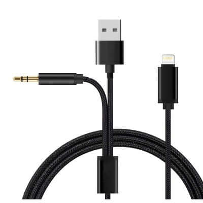 2-in-1-Audiokabel mit Lightning, USB und 3,5-mm-AUX – 120 cm