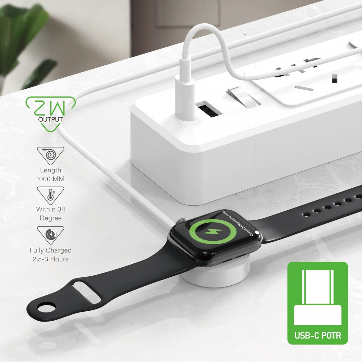 Wave WA-360 magnetisches USB-C-Ladekabel für Apple Watch – Weiß