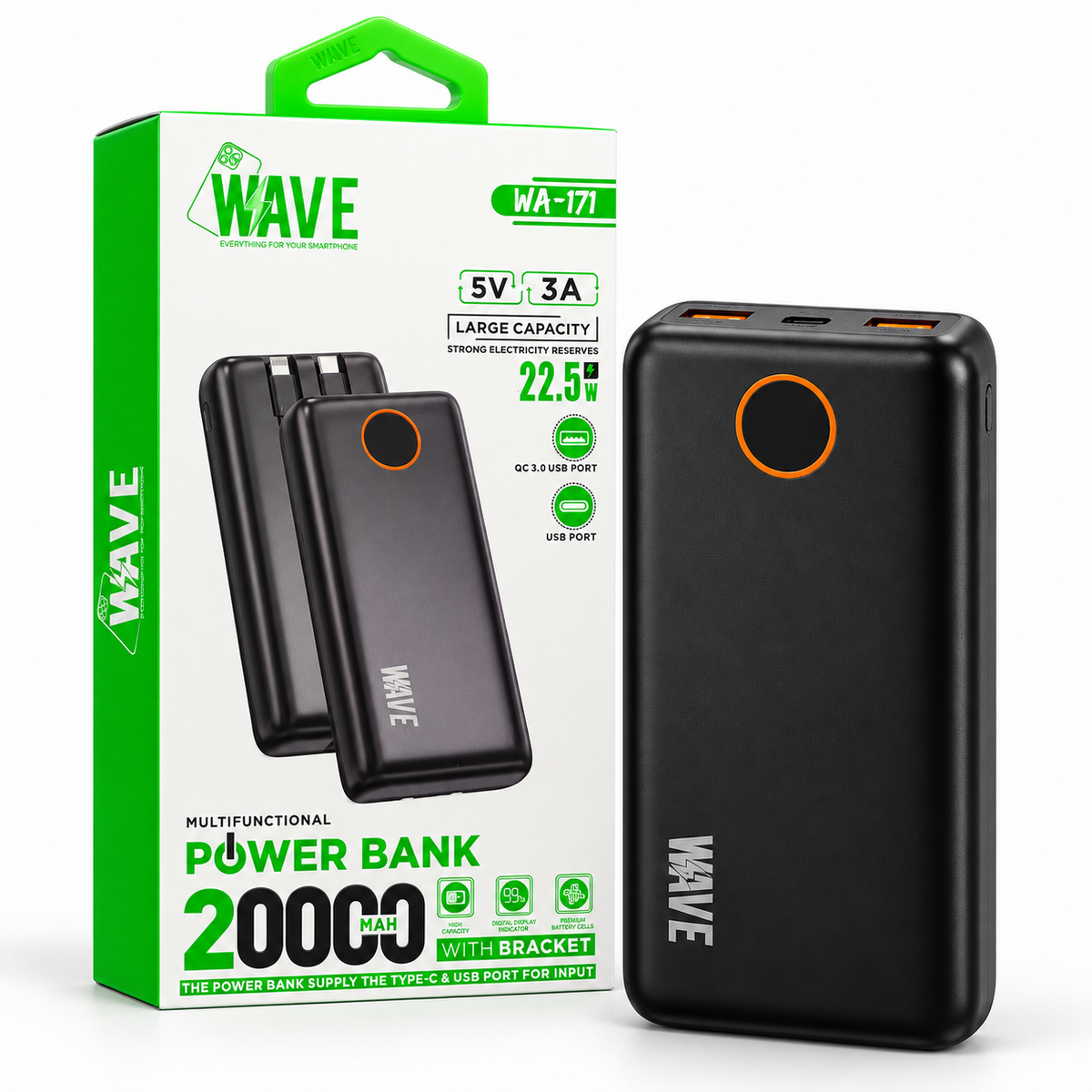 Wave WA-171 Powerbank 20000 mAh USB-C 22.5W (schwarz)