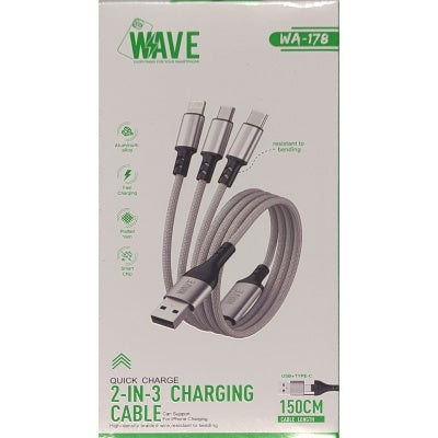 Wave WA-178 2-in-3-Lade- und Datenkabel, 150 cm