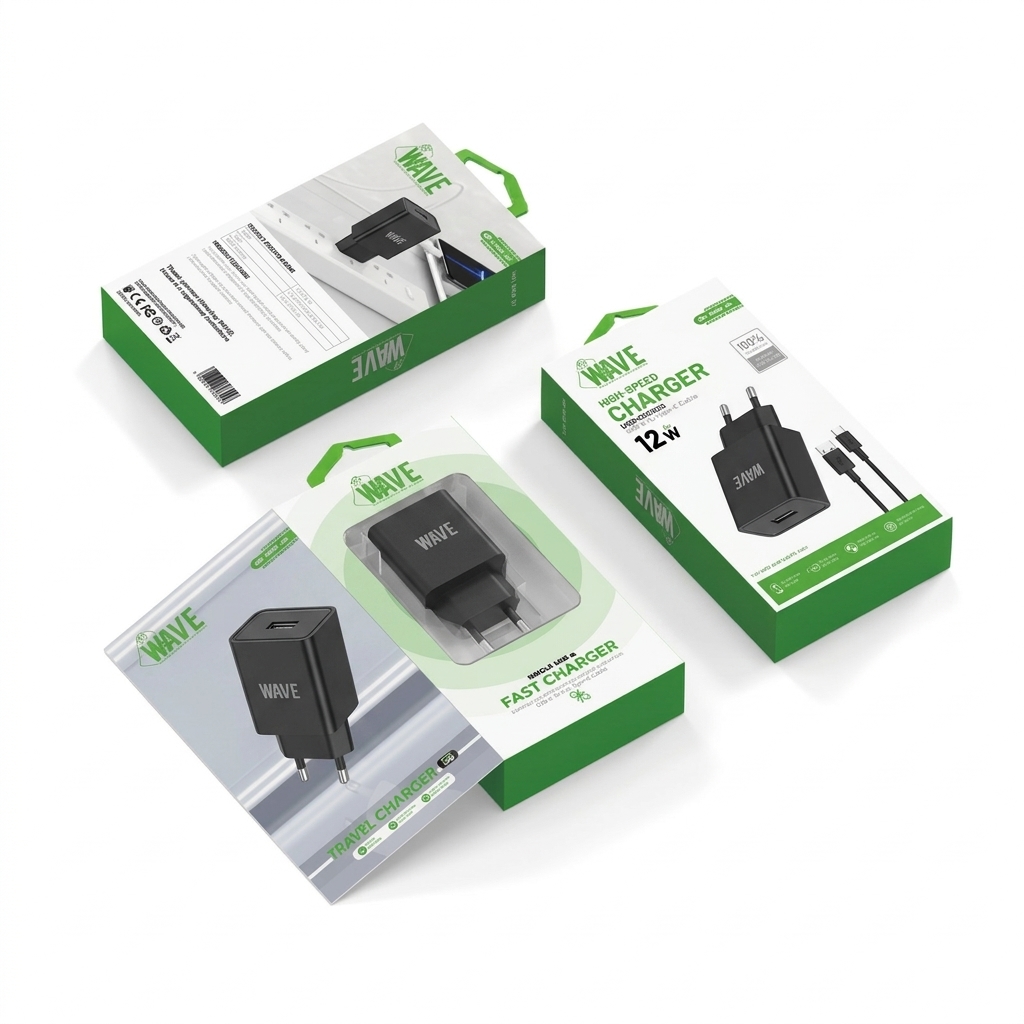 Wave WA-319B-20 USB-A-Ladegerät 12 W mit USB-C-Kabel – Schwarz