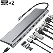 Wave WA-148 12-in-1 USB-C-Dockingstation mit Dual-HDMI - USB-3.0-Hub - 3,5-mm-Klinke - 1000 Mbit/s