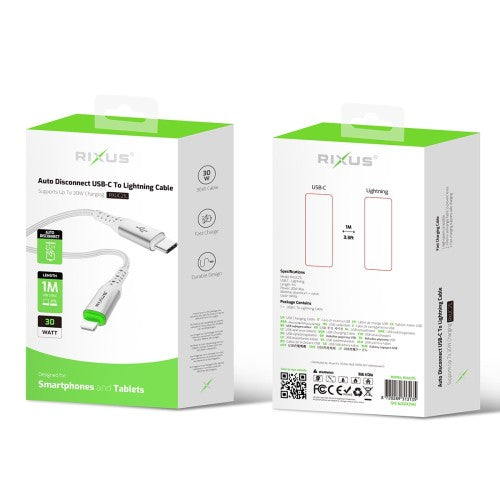 Rixus RXUC21L Auto Disconnect USB-C naar Lightning kabel 1m wit – aansluitingen