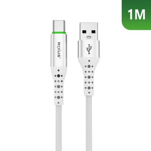 Rixus RXUC21AC USB-A naar USB-C kabel met automatische uitschakelfunctie, 1 meter, wit