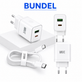 Wave WA-166-20 Travel Fast Charger USB-A & USB-C 20W + USB-C naar USB-C Kabel 1M – Wit