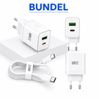 Wave WA-166-20 Travel Fast Charger USB-A & USB-C 20W + USB-C naar USB-C Kabel 1M – Wit