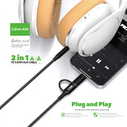 Wave WA-348 2in1 Lightning + USB-C To 3.5 mm jack Cable (zwart)