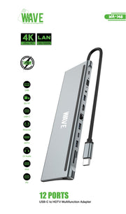 Wave WA-148 12-in-1 USB-C-Dockingstation mit Dual-HDMI - USB-3.0-Hub - 3,5-mm-Klinke - 1000 Mbit/s