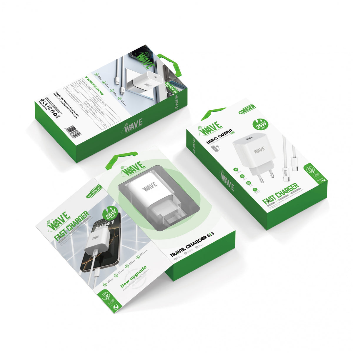 Wave WA-317W-20 USB-C-Ladegerät 25 W mit 1-m-USB-C-Kabel – Weiß