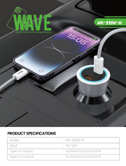 Wave WA-335W-10 Kfz-Ladegerät 40 W mit zwei USB-C-Ports und PD-Kabel – Weiß