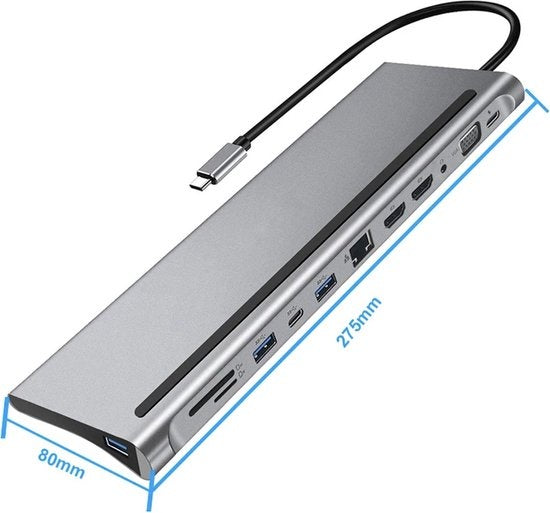 Wave WA-148 12-in-1 USB-C-Dockingstation mit Dual-HDMI - USB-3.0-Hub - 3,5-mm-Klinke - 1000 Mbit/s