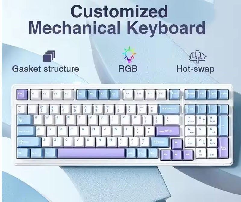 BT-09 PC-Gaming-Tastatur 2-in-1 kabellos und USB-C kabelgebunden, RGB-Beleuchtung (Blau/Weiß/Lila)