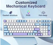 BT-09 PC-Gaming-Tastatur 2-in-1 kabellos und USB-C kabelgebunden, RGB-Beleuchtung (Blau/Weiß/Lila)