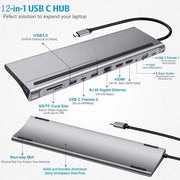 Wave WA-148 12-in-1 USB-C-Dockingstation mit Dual-HDMI - USB-3.0-Hub - 3,5-mm-Klinke - 1000 Mbit/s