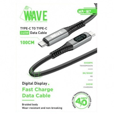 Wave WA-187 USB-C-auf-USB-C-Datenkabel 240 W mit Display, 1 m