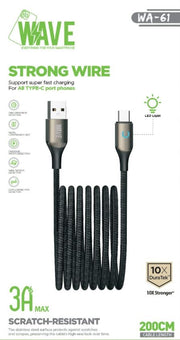 Wave WA-61 USB-A-auf-USB-C-Ladekabel 60 W, 2 m – Schwarz