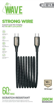 Wave WA-63 USB-C-auf-USB-C-Ladekabel 60 W, 2 m – Schwarz