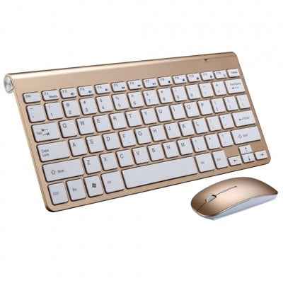 Draadloze Mini Toetsenbord- en Muisset 2.4G – Goud