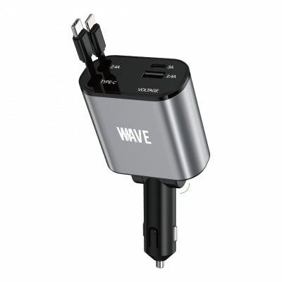 Wave WA-329 Kfz-Ladegerät 120 W mit Type-C- und Lightning-Kabel – Schwarz