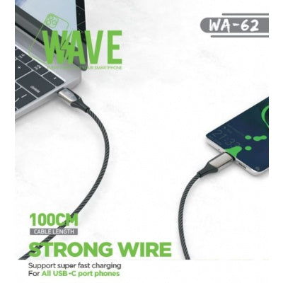 Wave WA-62 USB-C-auf-USB-C-Ladekabel 60 W, 1 m – Schwarz
