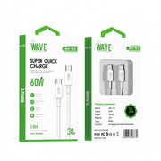 Wave WA-165 USB-C-auf-USB-C-Ladekabel 60 W, 30 cm – Weiß