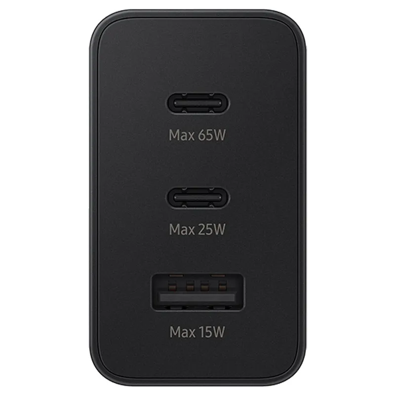 Samsung 65W Power Adapter Trio mit 2 USB-C-Ports und USB-A – Schwarz, Retail