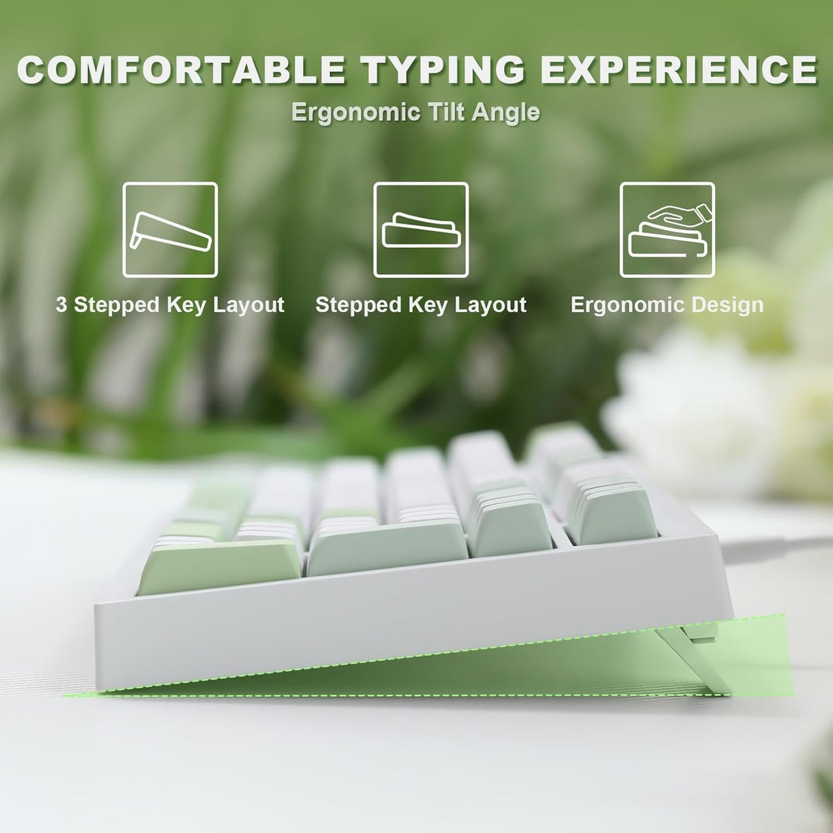 BT-09 PC-Gaming-Tastatur 2-in-1 kabellos und USB-C kabelgebunden, RGB-Beleuchtung (weiß/grün)