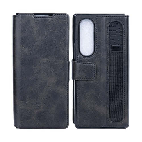 Rixus Wallet-Hülle mit Stifthalter für Samsung Galaxy Z Fold4 – Schwarz