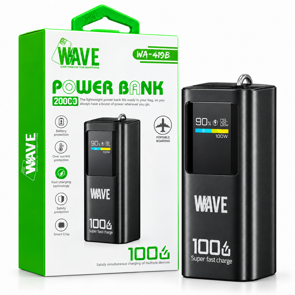 Wave WA-419B Powerbank 100W – 20.000 mAh (schwarz)