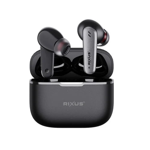 Rixus RXBH33 draadloze hifi oordopjes zwart in oplaadcase