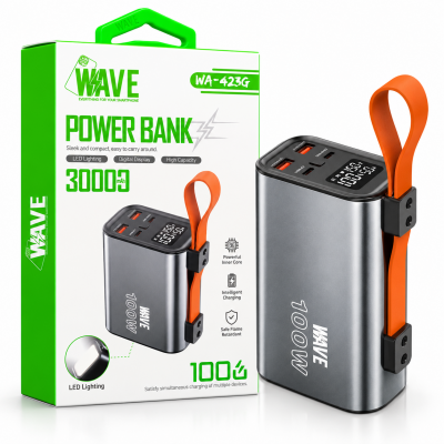 Wave WA-423G 100W Powerbank 300.000 mAh mit LED-Beleuchtung – Laden von Laptops und Telefonen