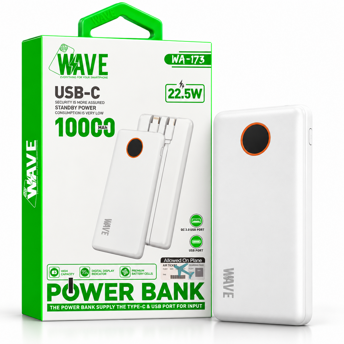 Wave WA-173 Powerbank 10000 mAh USB-C 22.5W (weiß)