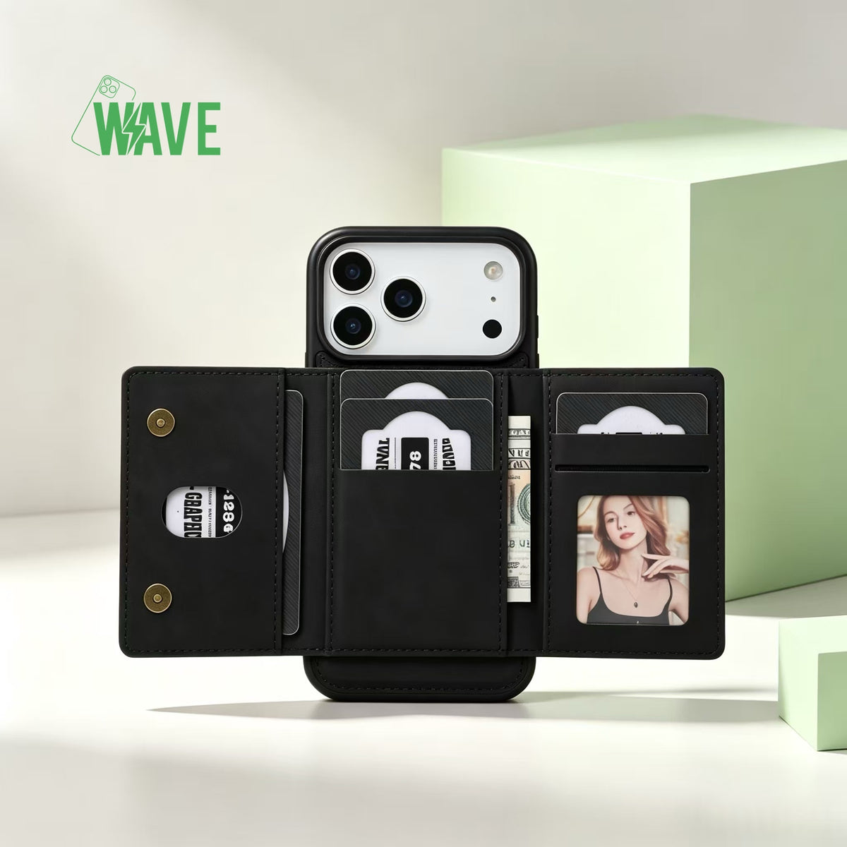 Wave MagSafe-Hülle mit Geldbörse iPhone 12 / 12 Pro - Schwarz