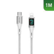 Rixus RXUC29L USB-C naar Lightning kabel met LED display - witte gevlochten kabel, 1M lengte