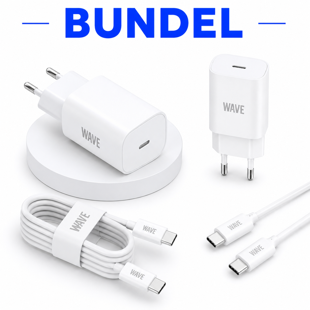 Wave WA-170-10 Super Fast Travel Charger USB-C 25W + USB-C naar USB-C Kabel 1M – Wit