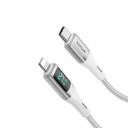 Rixus RXUC29L USB-C naar Lightning kabel met LED display in wit met gevlochten ontwerp