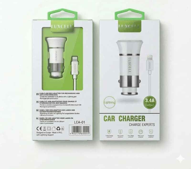 Car Charger Dual USB-A Port + USB to Type-C Cable 3.4A – Wit