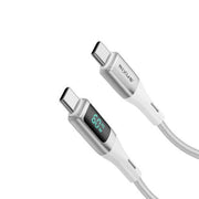 Rixus RXUC29C USB-C kabel met LED-display in wit met gevlochten afwerking voor opladen.