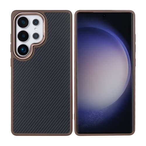 Rixus Mag Carbon Hülle für Samsung Galaxy S25 Ultra – MagSafe-kompatibel, Braun