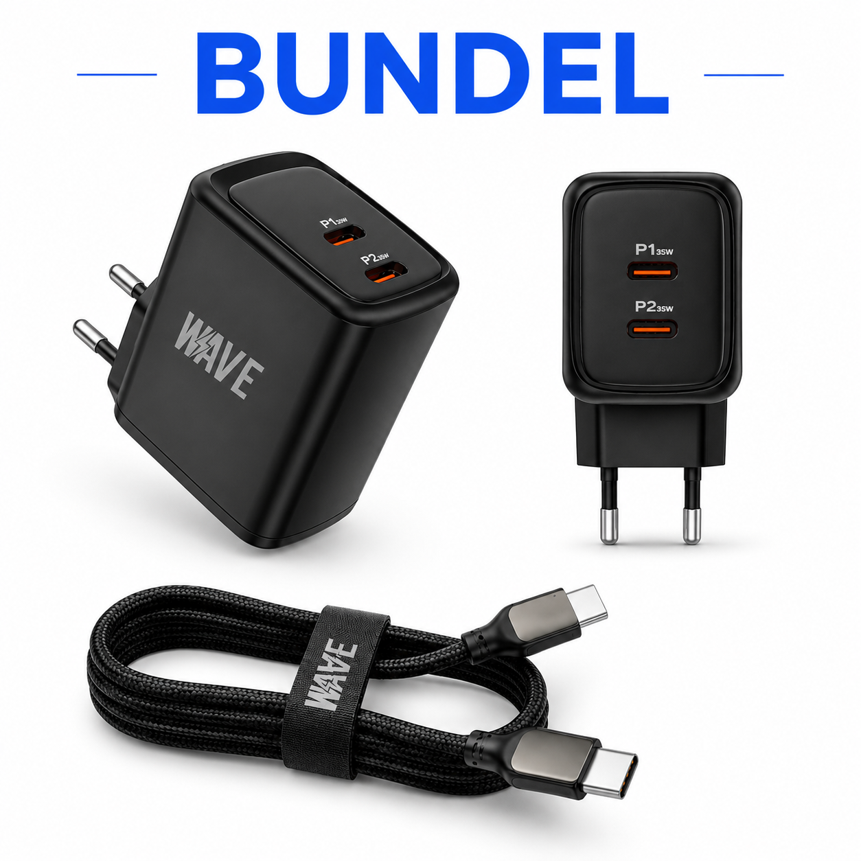 Wave WA-174-10 Wall Charger Dual USB-C 35W + USB-C naar USB-C Kabel