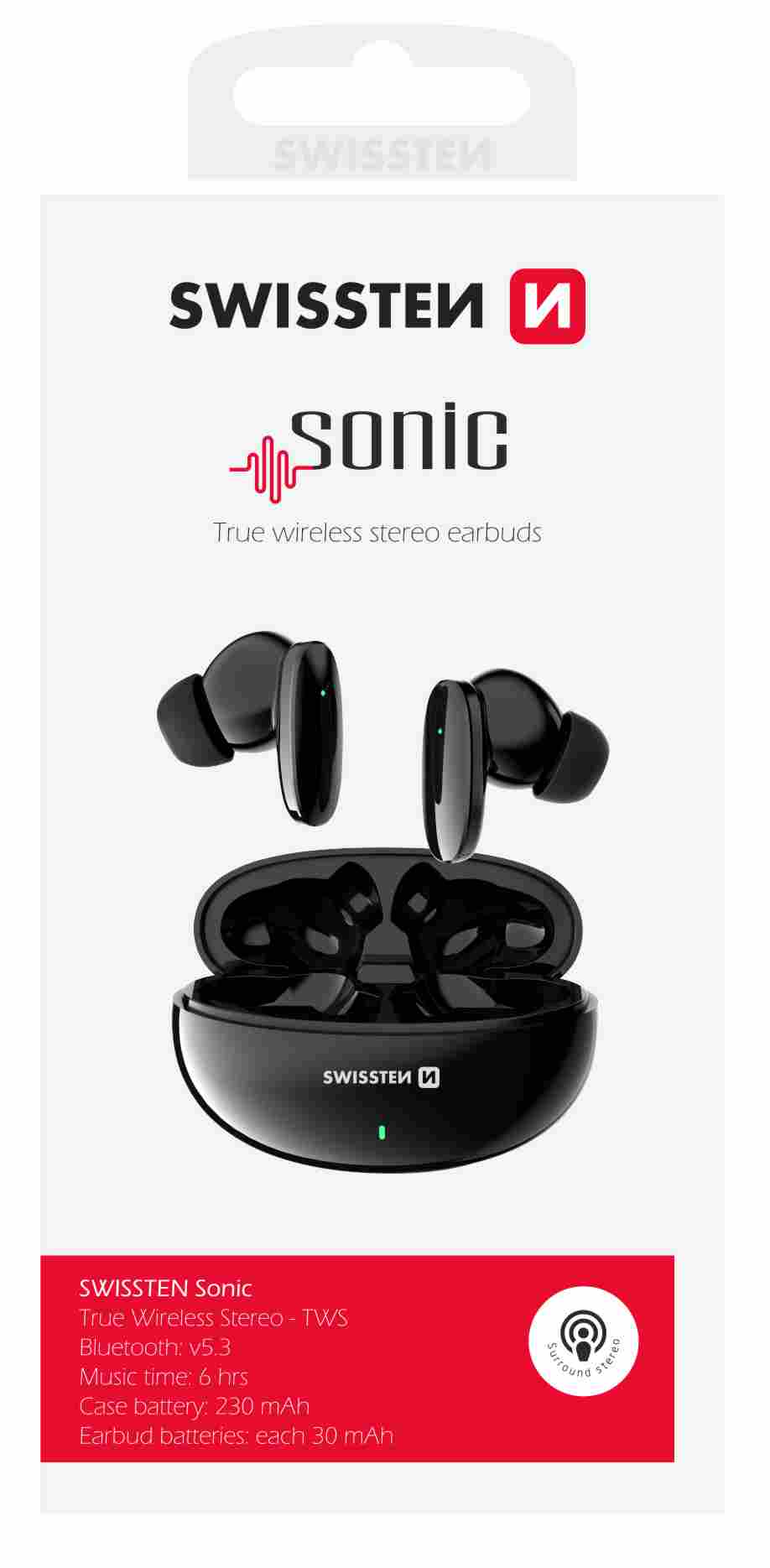 Swissten TWS Sonic Draadloze Oordopjes – Zwart