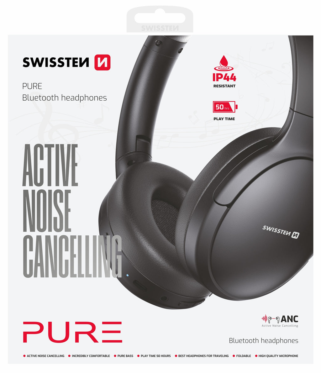 Swissten Pure Active Noise Cancelling Koptelefoon – Zwart