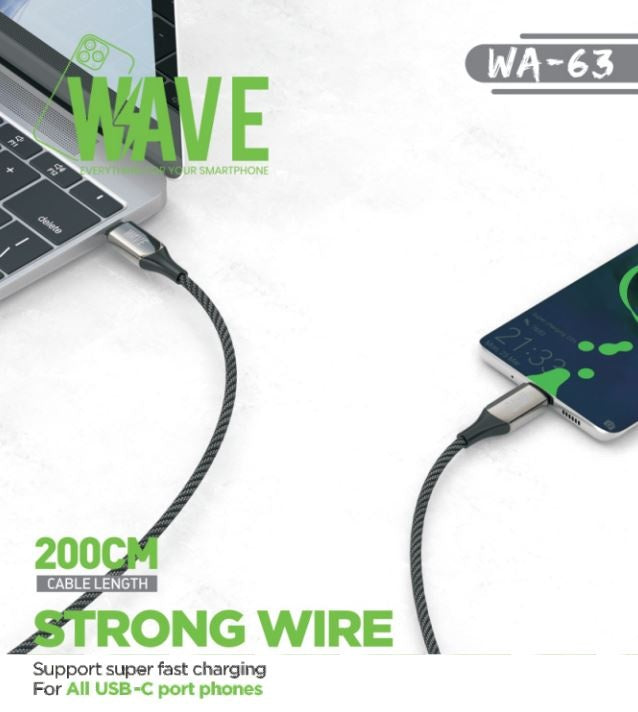 Wave WA-63 USB-C-auf-USB-C-Ladekabel 60 W, 2 m – Schwarz