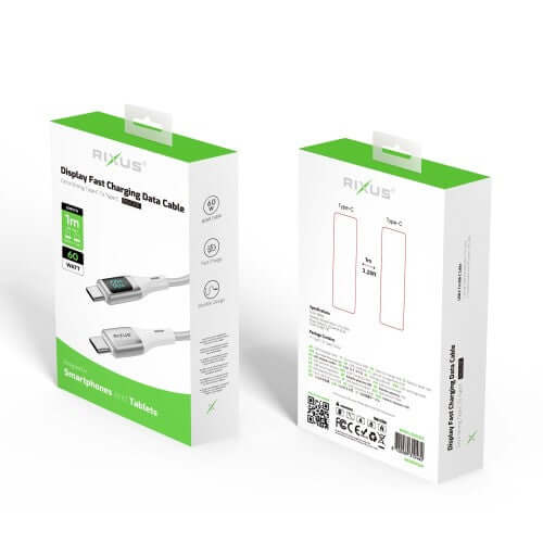 Rixus RXUC29C USB-C kabel met LED-display verpakking voor smartphones en tablets