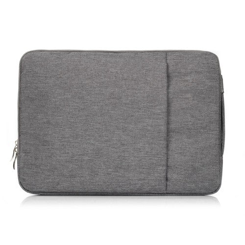 Grijze laptop sleeve 13-14 inch voor het opbergen van laptops, geschikt voor 13 tot 14,2 inch modellen.